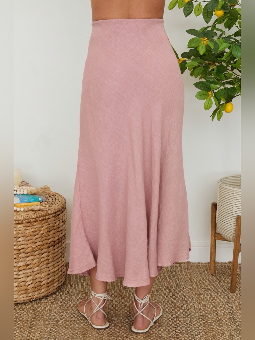 (113002-DUS) SOLID LINEN MIDI SKIRT - Picture 3 of 4